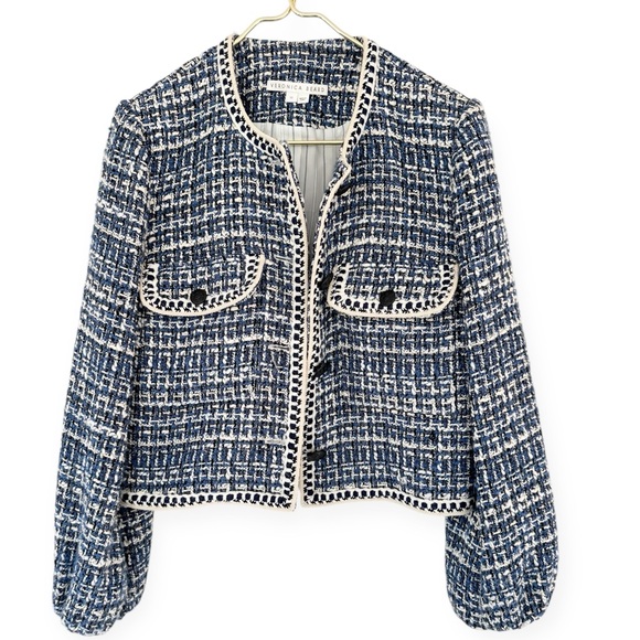 Veronica Beard • Brim Blue Tweed Cropped Jacket - Picture 5 of 16